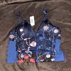 CBR Blue Pink Embellished Crop Camisole